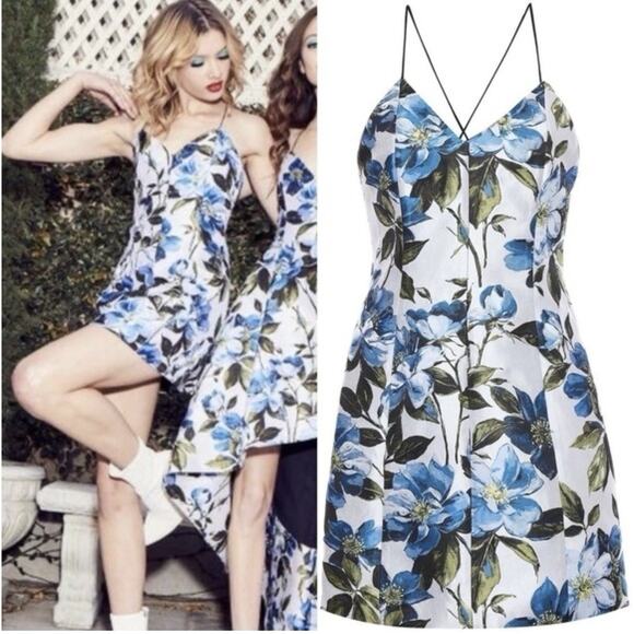 Alice + Olivia Dresses & Skirts - NWT Alice + Olivia Tayla Blue Floral Jacquard Mini Dress Sz 10